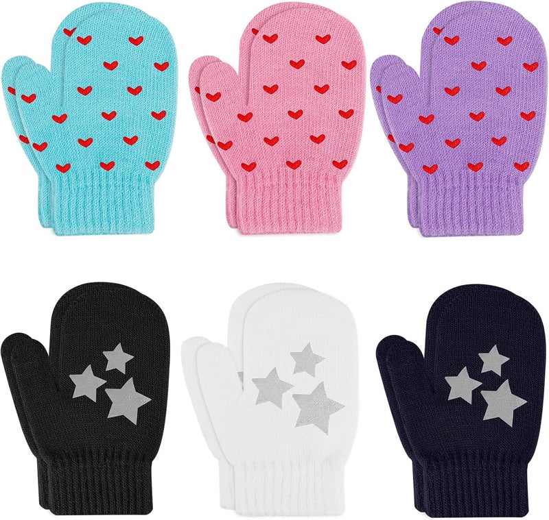 ONESING 5 Pair Toddler Mittens Black Baby Winter Gloves for Girls Boys - Warm Newborn Gloves - Image 1